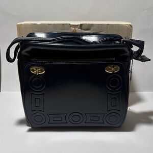 NIB Vintage Sears Navy Geometric Shoulder Bag – Gold Hardware – New in Box